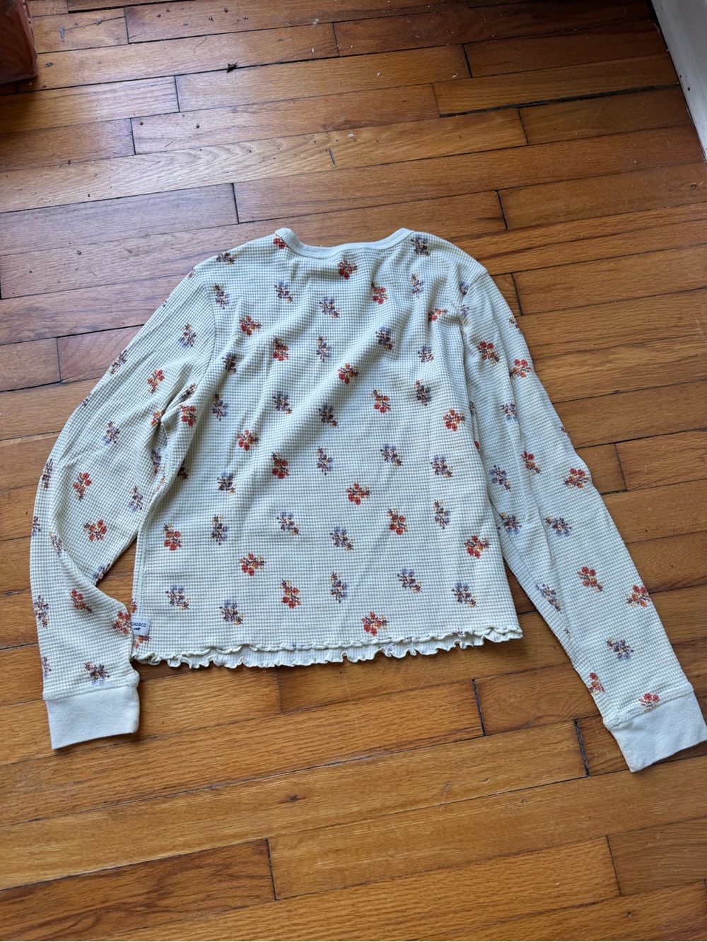 Toad&Co Cream Floral Waffle-Knit Long Sleeve Top